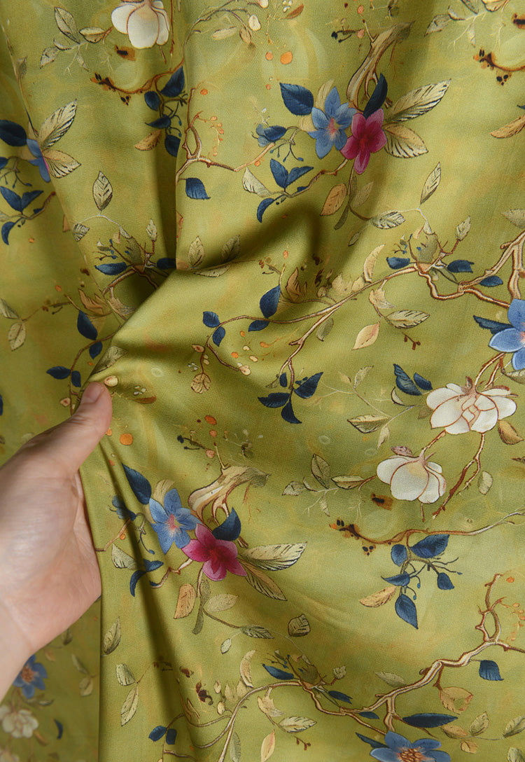 RYRUMENG  - Hight 60 Count Rayon Satin Faux Silk Chinese Style Floral Cheongsam Dress Fabric - 145cm wide by the Yard