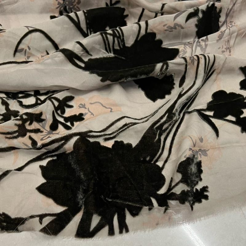 HEILAN - Semi-sheer with a Draping Effect Hot Stamping Sheer Burnout Silk Velvet Satin Fabric - 114cm wide by the Yard