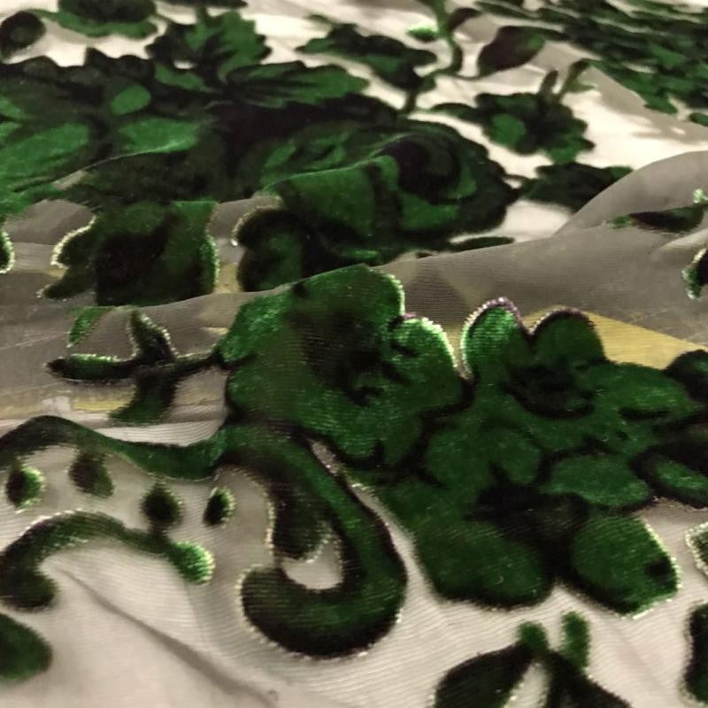 MOLVLV - Semi-sheer with a Draping Effect  Burnout Silk Velvet Satin Fabric - 114cm wide by the Yard