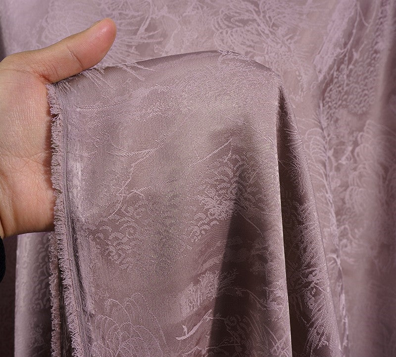 BUSZANF - Dirty Pink and Small Tree Jacquard Satin Polyester Fabric - 152cm by the yard