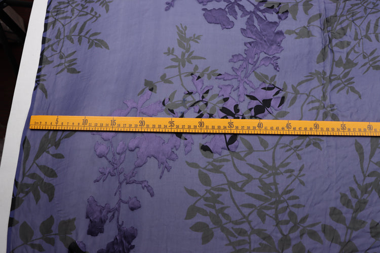 JFHLZT - 9 Momme Navy Blue Branches Sheer Burnout Silk Devore Satin Fabric - 140cm wide by the Yard