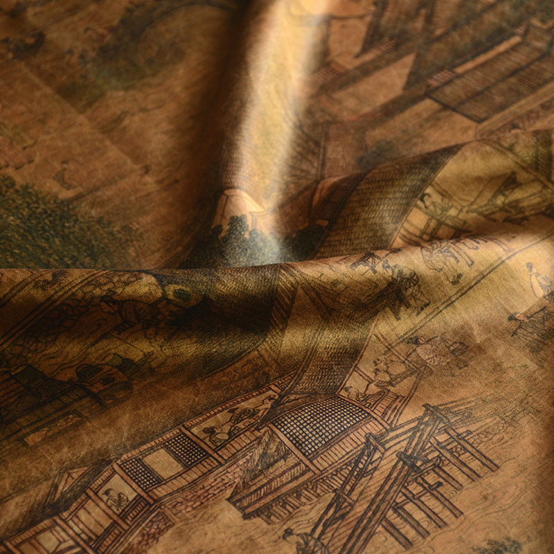 YPQSAB - Handmade 26 Momme Pattern Print Mud Silk Fabric - 110cm by the Yard