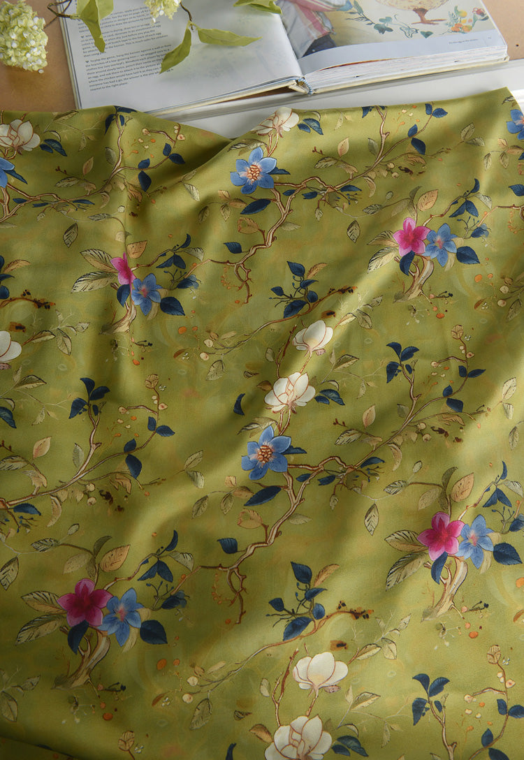 RYRUMENG  - Hight 60 Count Rayon Satin Faux Silk Chinese Style Floral Cheongsam Dress Fabric - 145cm wide by the Yard