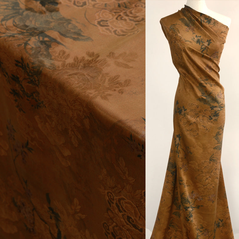 YPZMXY - Handmade 26 Momme HUALUO Jacquard Mud Silk Fabric (Openwork texture) - 110cm by the Yard