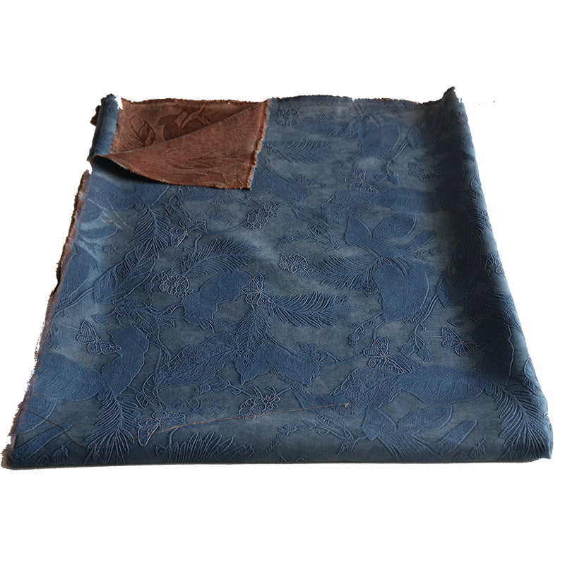 YPQLER - Handmade 40 Momme Gray-Blue Embossed Scrape-Dyed Heavy Satin Mud Silk Fabric - 110cm by the Yard