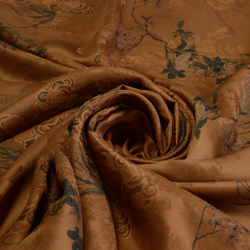 YPZMXY - Handmade 26 Momme HUALUO Jacquard Mud Silk Fabric (Openwork texture) - 110cm by the Yard
