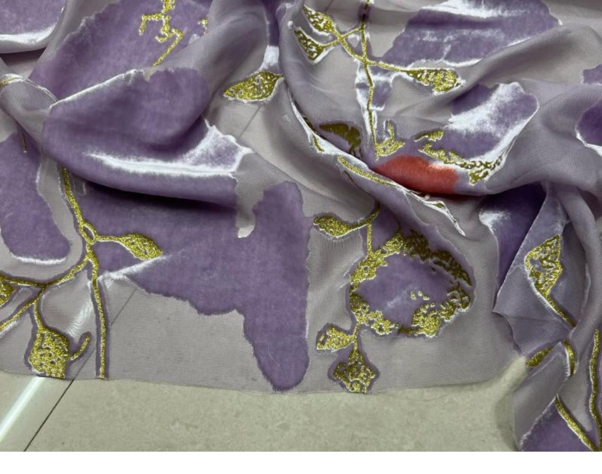 MOLDZI - Semi-sheer with a Draping Effect Hot Stamping Sheer Burnout Silk Velvet Satin Fabric - 140cm wide by the Yard