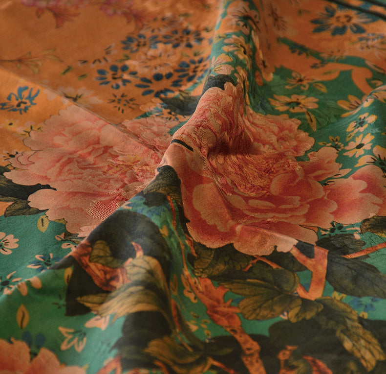 YPFDMD - Handmade 28 Momme HUALUO Jacquard Mud Silk Fabric (Openwork texture) - 110cm by the Yard