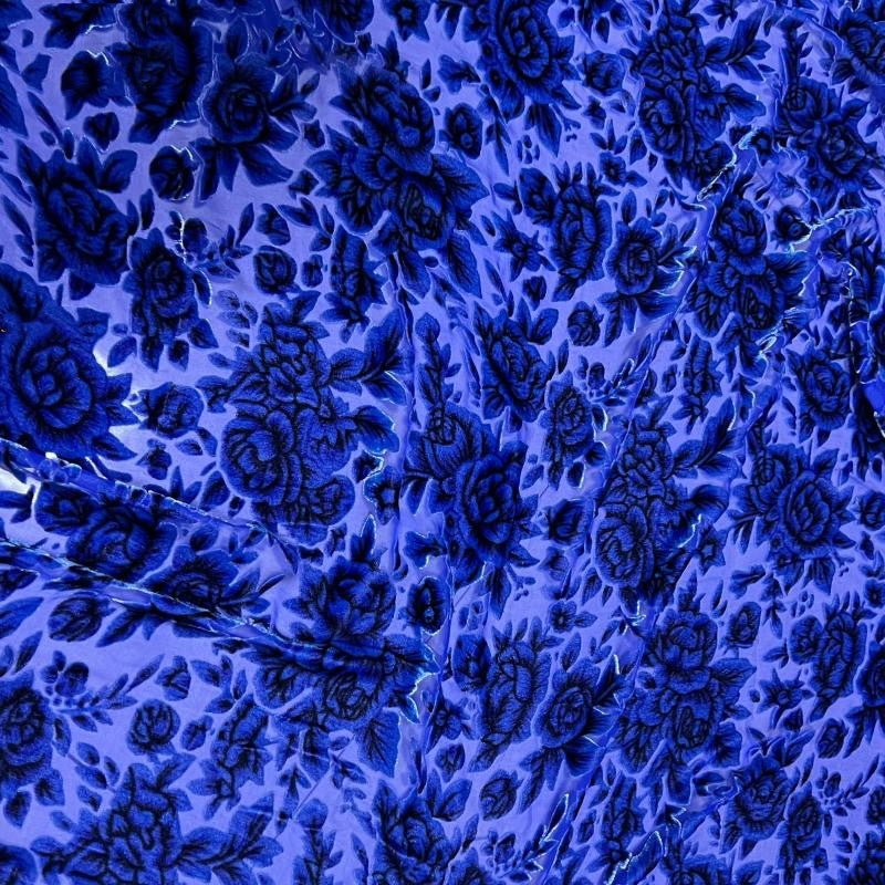 BLSMUD - Luxurious Blooming Peony Pattern Semi-sheer with a Draping Effect Sheer Burnout Silk Velvet Satin Fabric - 114cm wide by the Yard