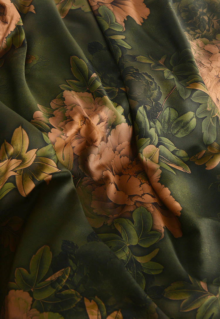 RYXIYANG- Hight 60 Count Rayon Satin Faux Silk Chinese Style Floral Cheongsam Dress Fabric - 145cm wide by the Yard