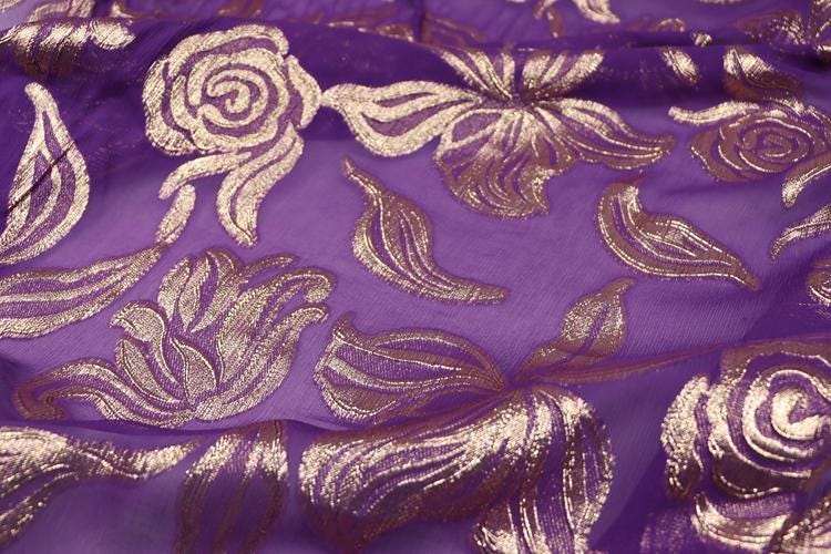 JFHZSH - 12 Momme Golden Thread Weave Silk Georgette Fabric - 130cm wide by the Yard