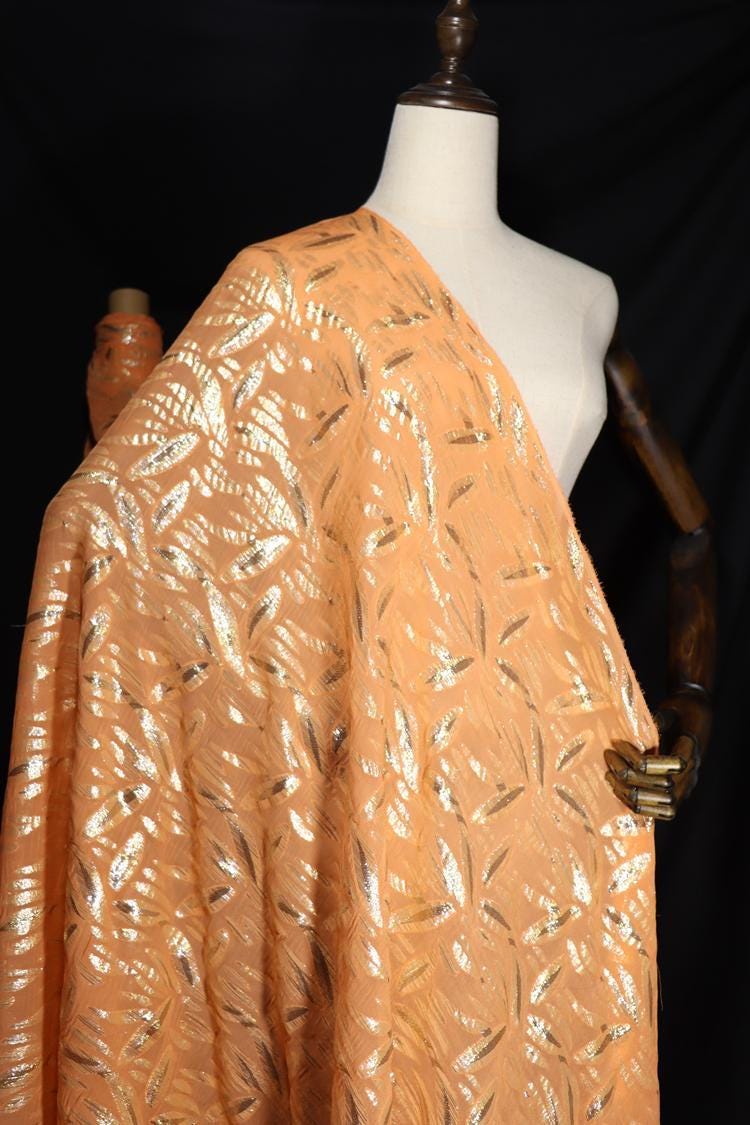 JFHCSD - 12 Momme Golden Thread Weave Silk Georgette Fabric - 135cm wide by the Yard