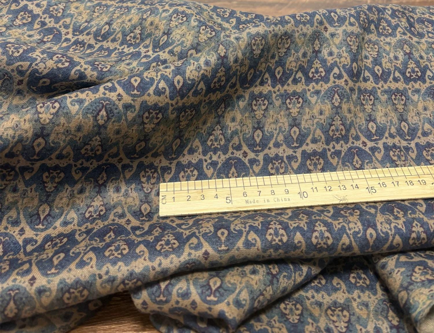 BJZHI - 100% Linen, Vintage Blue Digital Print, 220 gram 140cm wide by the Yard