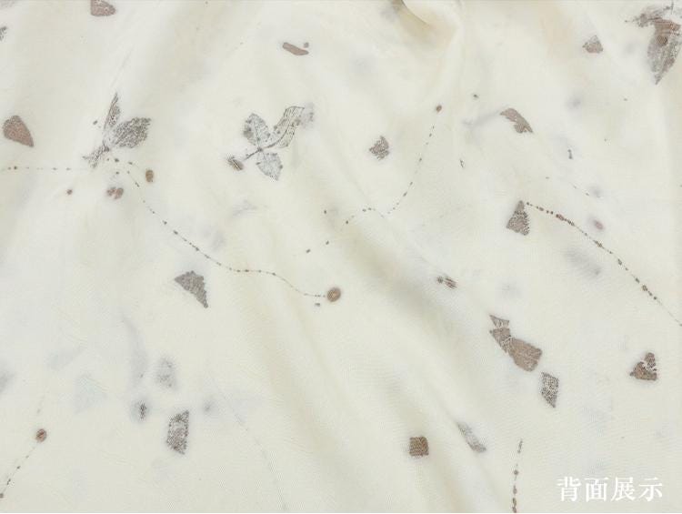 TURAYE - 19 Momme Handmade Jacquard Plant Dye Leaf Pattern Jacquard Perforated Silk Fabric Silk Rayon Blend - 128cm wide by the Yard