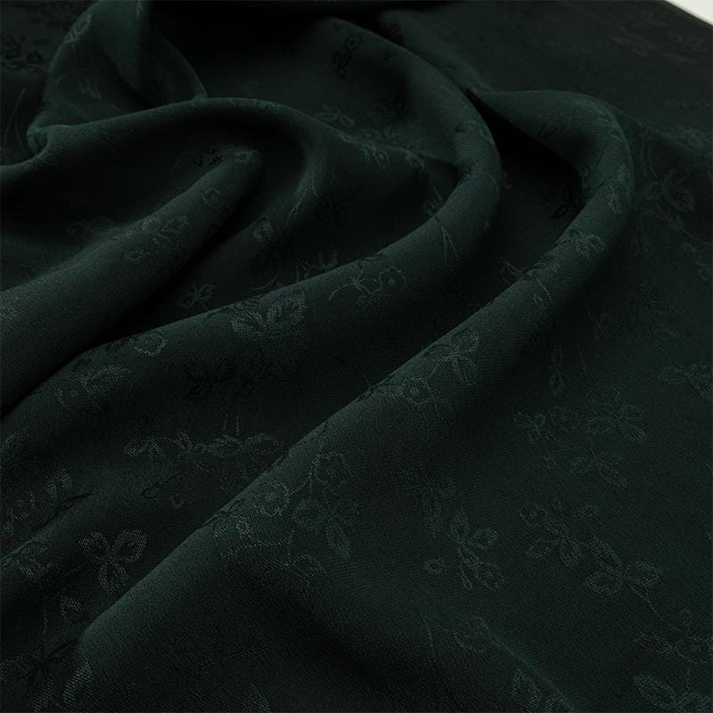 LZMOXY  - Handmade 23 Momme Jacquard Heritage Dark Green Gambiered Silk Satin Fabric - 110cm By the Yard