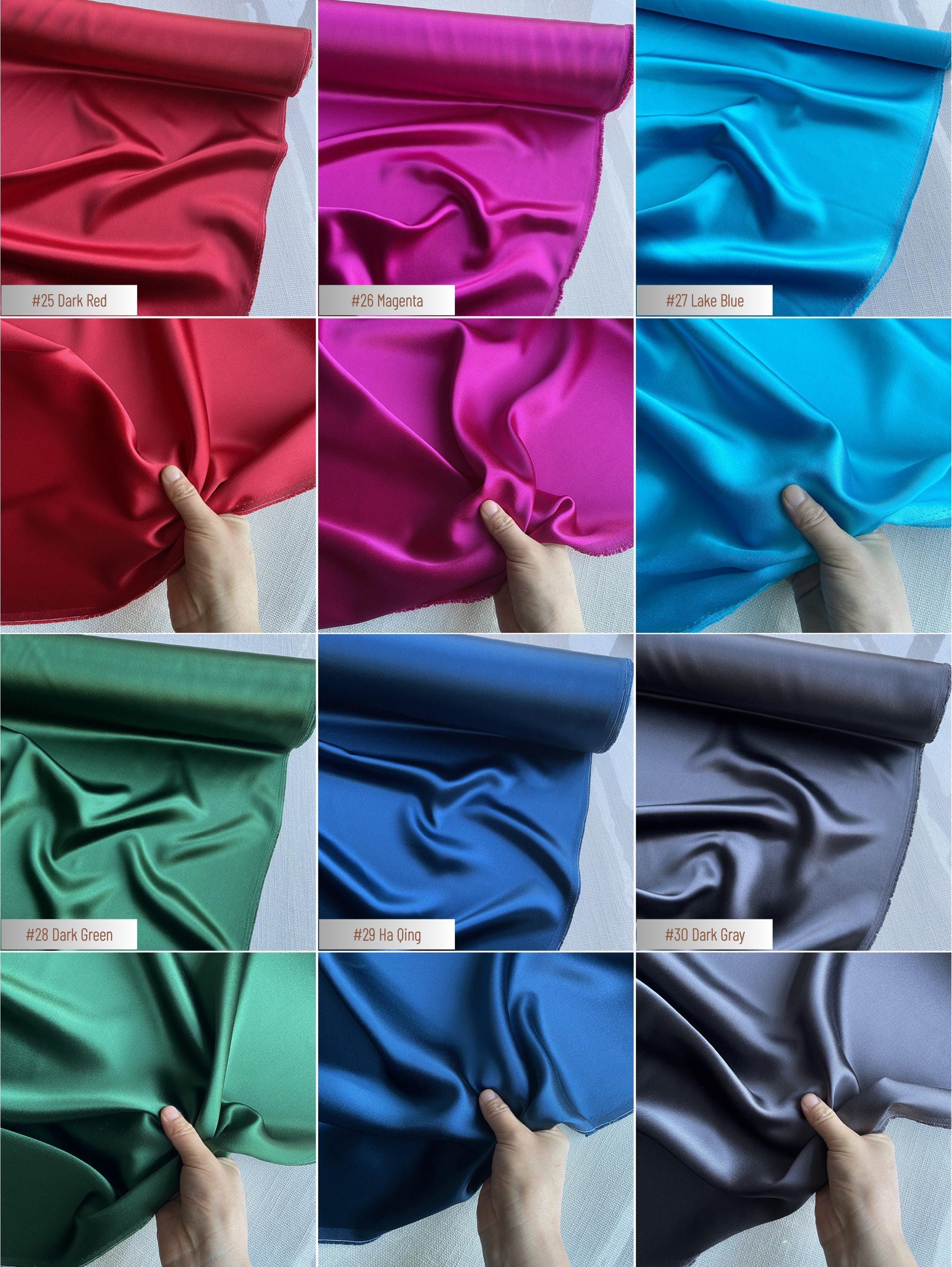 40 Momme Silk Satin Fabric by the Yard, 100% 6A Mulberry Silk, 114cm Wide, 50 Solid Colors, Heavy Luxury Silk Charmeuse