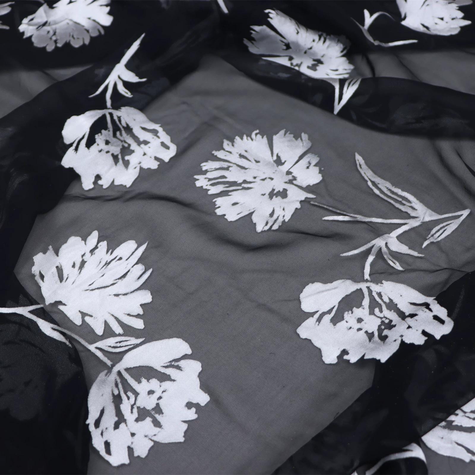 JFHKFHDH - Silk Devore Satin Fabric,  10 Momme Burnout Big Floral , 138 cm Wide by the Yard