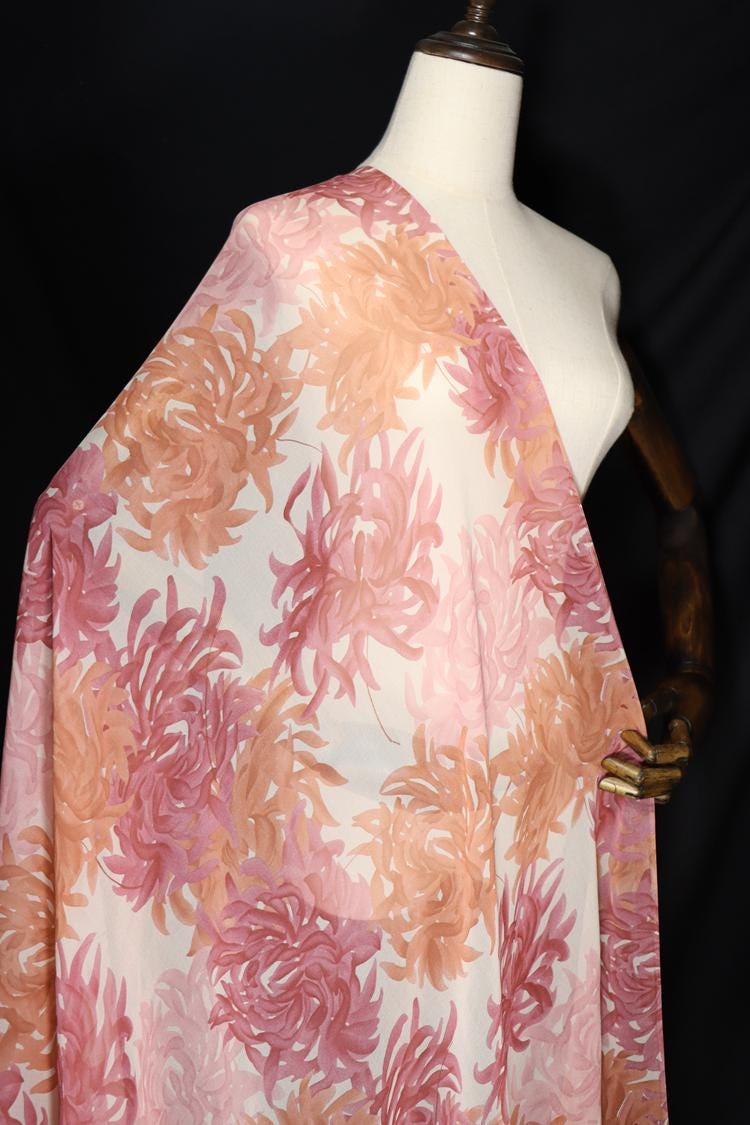 JFHHUD - 8 Momme Floral Print Silk Georgette Fabric - 140cm wide by the Yard