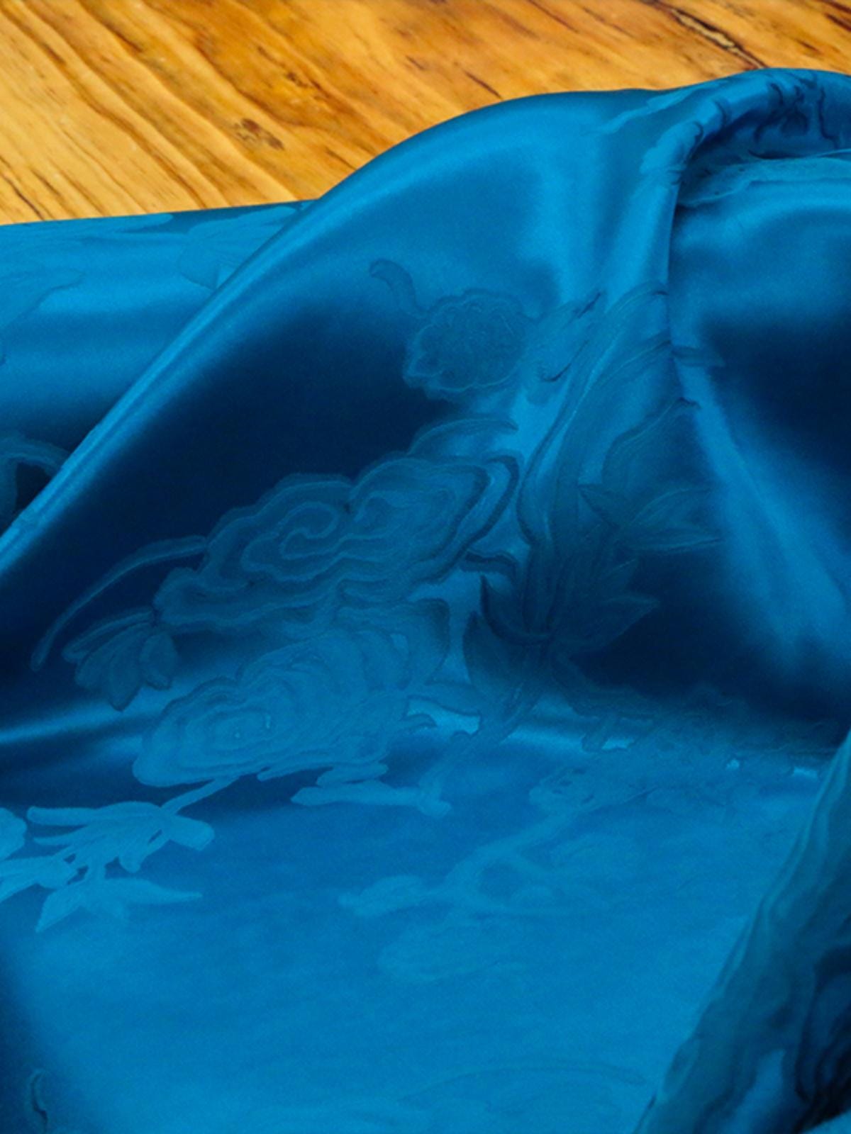 BAOSLN - 25 Momme Unique Cavansite Blue Jacquard SangBo Silk Satin Fabric - 137cm by the Yard
