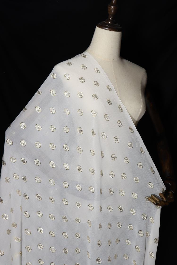 JFHBDX - 13 Momme Golden Thread Weave Silk Georgette Fabric - 114cm wide by the Yard