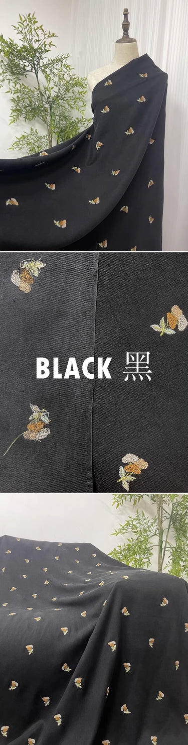 XYZCCX001 - Embroidered Tussah Mud Silk, Floral 60 Momme 110cm wide by the Yard