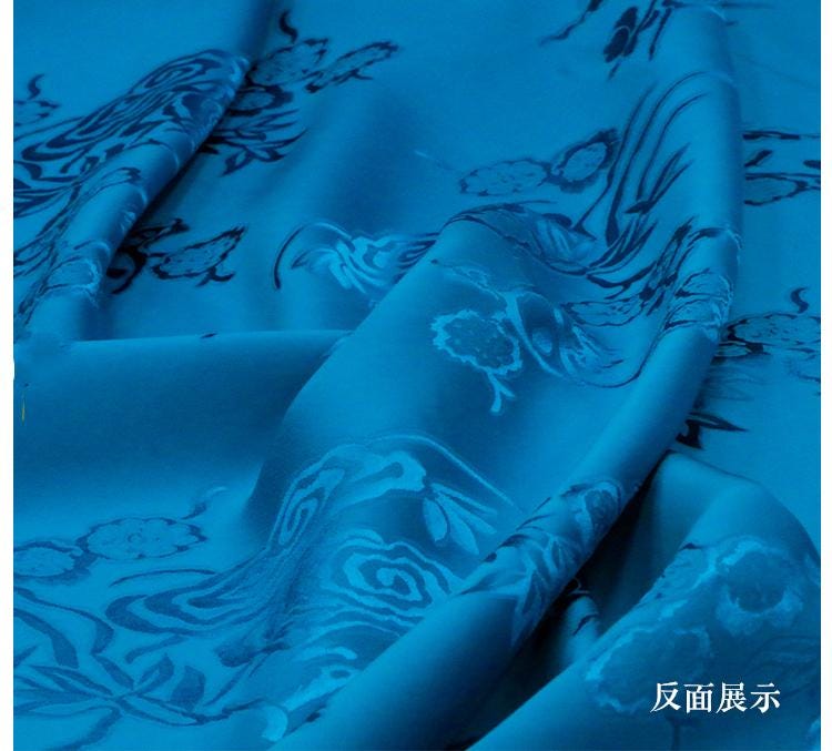 BAOSLN - 25 Momme Handmade Unique Royal Blue Jacquard Silk Satin Fabric - 137cm by the Yard