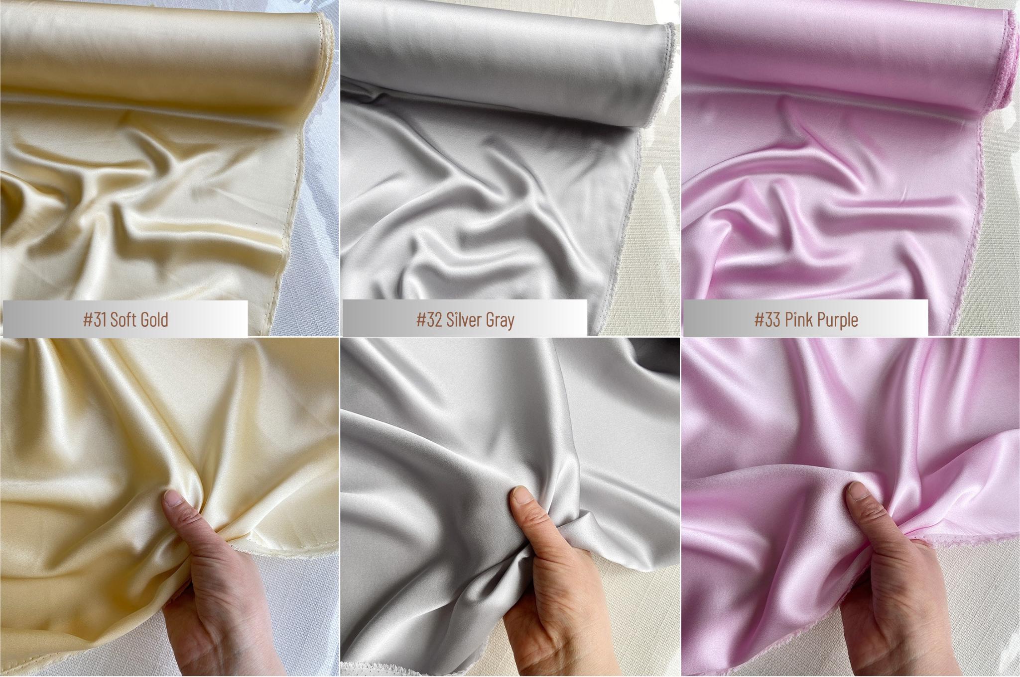 100% Silk Charmeuse, 22 Momme solid 50 colors, 114cm wide by the yard