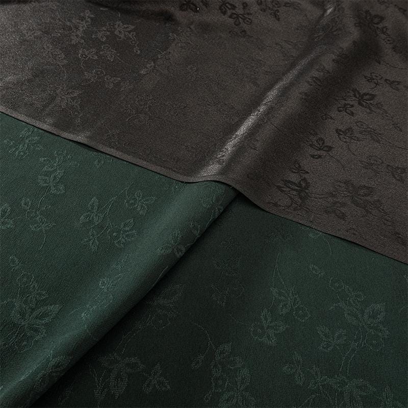 LZMOXY  - Handmade 23 Momme Jacquard Heritage Dark Green Gambiered Silk Satin Fabric - 110cm By the Yard