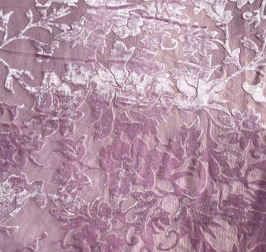 BVTFENZSE -  Pinkpurple Floral Semi-Sheer Metallic Gold Burnout Silk Velvet Fabric - 140cm wide by the Yard