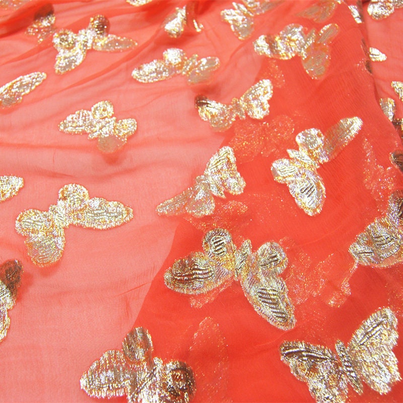 JINDIE - Golden Thread Weave Sheer Silk Crinkled Georgette Fabric - 114cm wide by the Yard