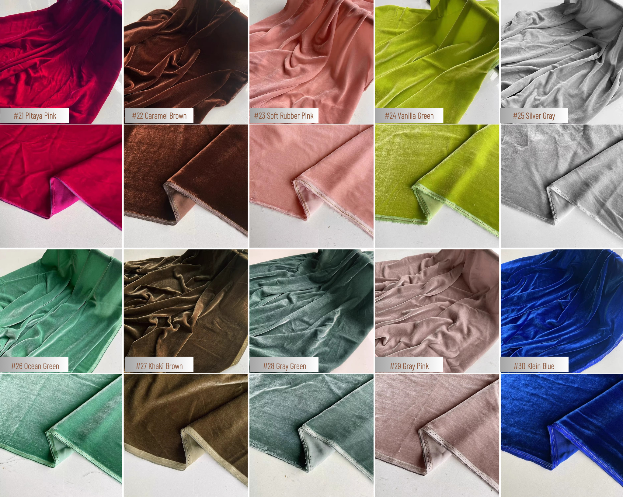 CHUNSE - 40 Momme 30 Solid Colors Silk Velvet Fabric 140cm wide by the Yard