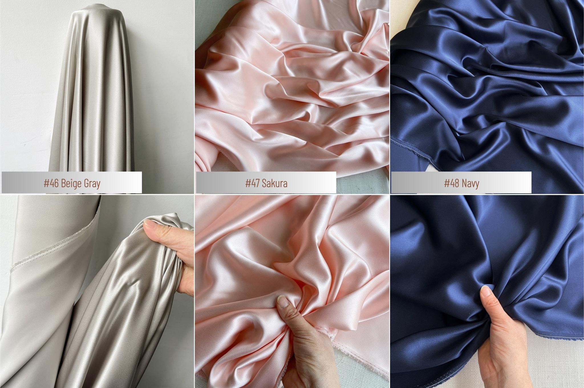 100% Silk Charmeuse, 22 Momme solid 50 colors, 140cm wide by the yard