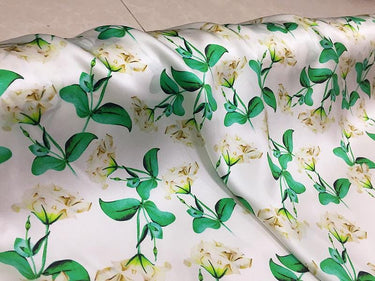 SUYAHU - 16 Momme Elegant Floral Print Charmeuse Silk Satin Fabric - 138cm wide by the Yard
