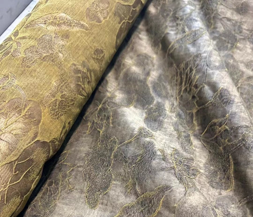 JINHUANG - 50 Momme Jacquard Plant Dye Mud Silk Blended Fabric - 110cm wide by the Yard