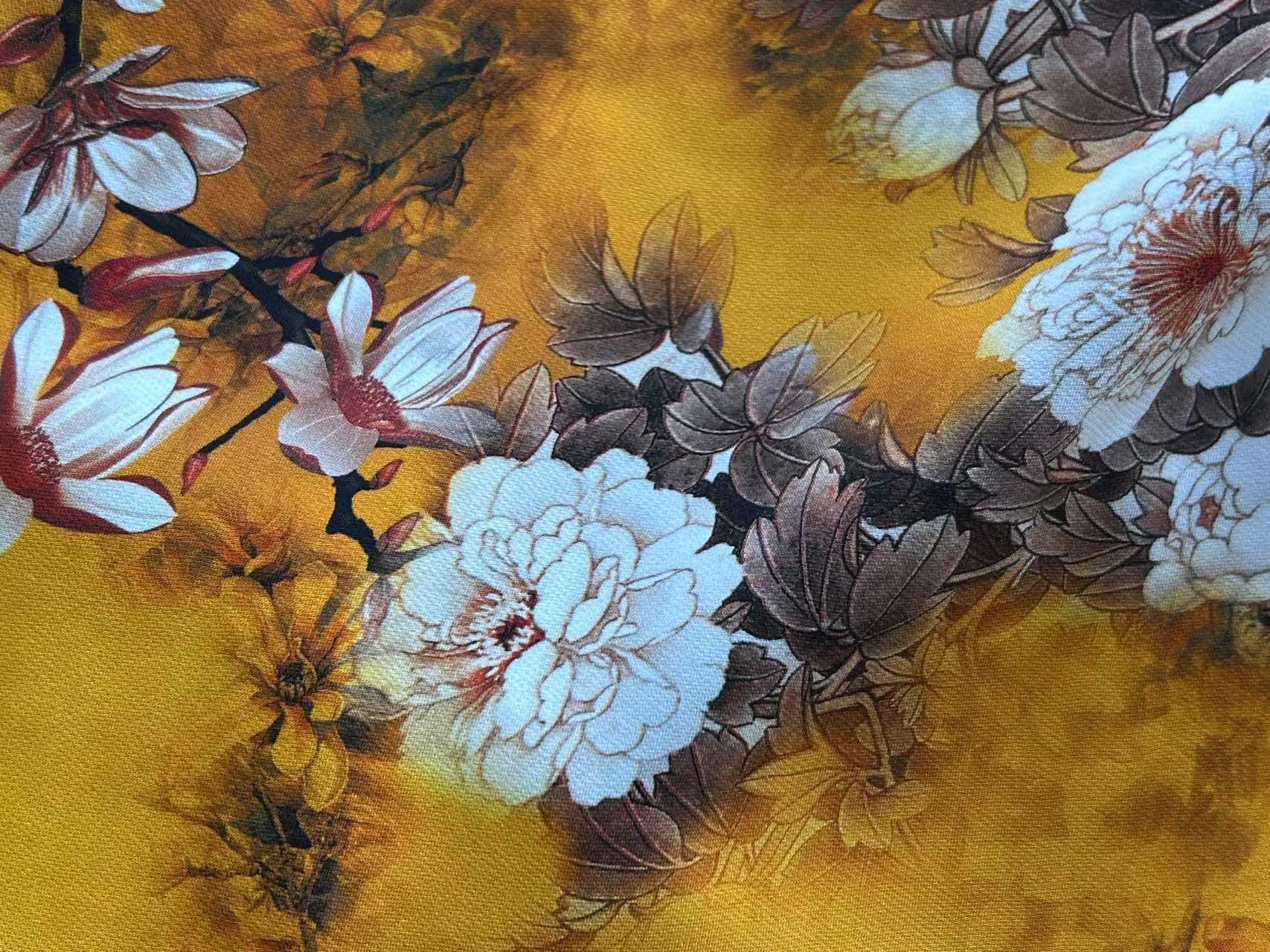 LHMUDSS - 38 Momme Both-sides-printing Peony Heave Georgette Silk Fabric - 138cm by the yard