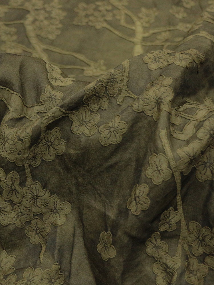 BLIE-  Natural Mulberry Silk Wool Plant Dyed Silk Wool Jacquard Satin Fabric - 135cm by the Yard