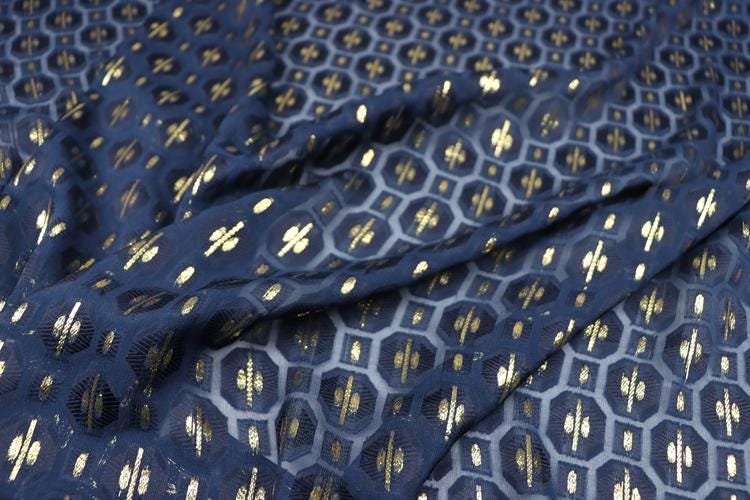 JFHZDH - 16 Momme Golden Thread Weave Silk Georgette Fabric - 114cm wide by the Yard