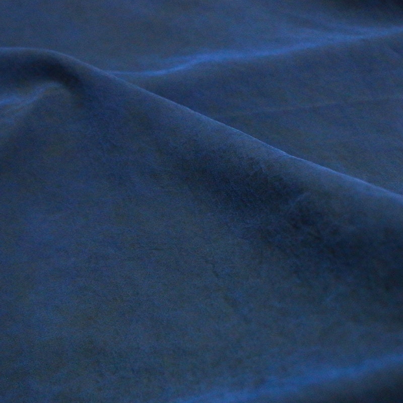 KLEIN  -  Blue 22 Momme Cracks Handmade Plant Dye Mud Silk Fabric, 110cm by the Yard