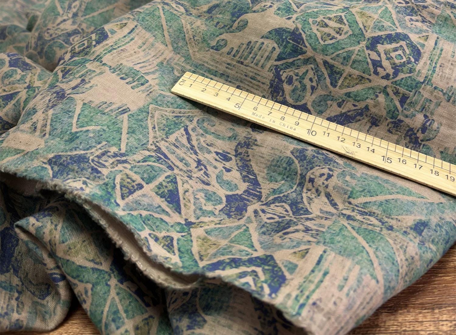 BJQLAN - 100% Linen, Vintage Blue Digital Print, 220 gram 135cm wide by the Yard