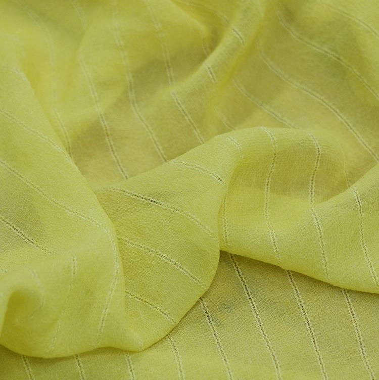 LEMOHU - 12 Momme Lemon Yellow Striped Jacquard Silk Georgette Fabric - 110cm wide by the Yard
