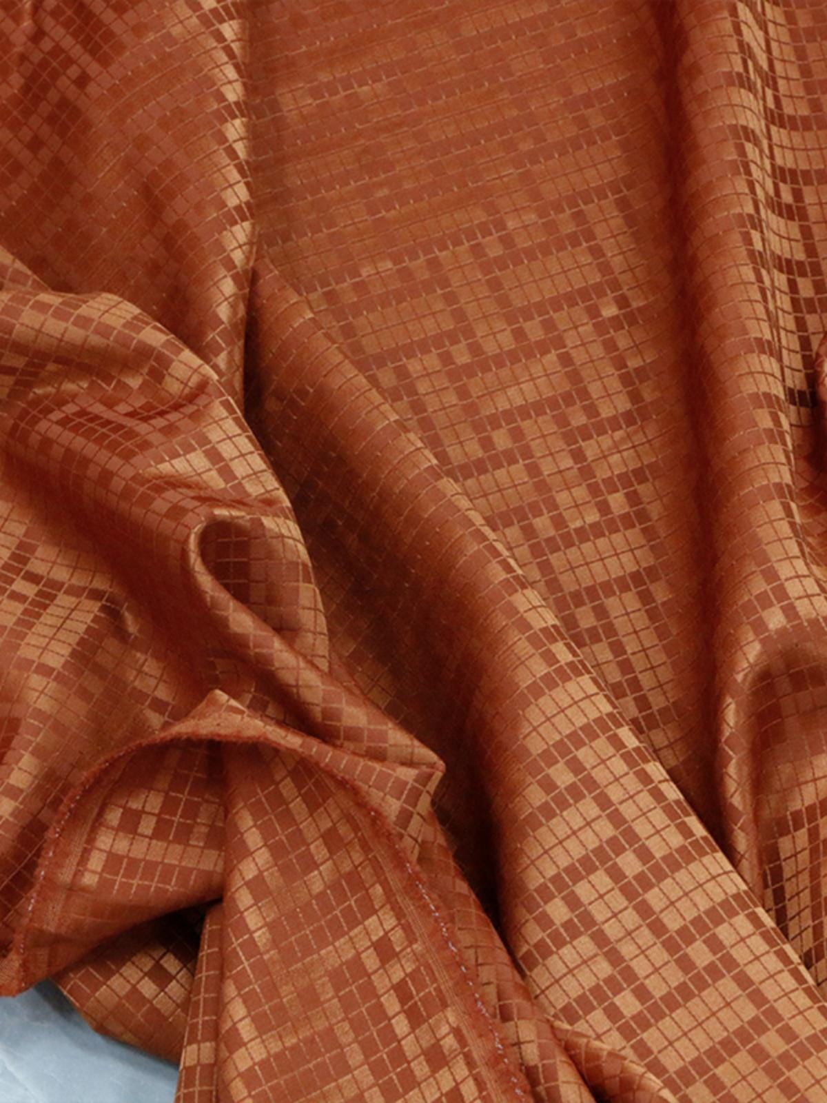 SIMOJT - 25 Momme Caramel Color Checkered Jacquard  Mulberry Silk Wool  Blend Silk Fabric - 138cm wide by the Yard