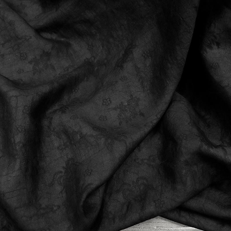LAOGUI - 21 Momme Jacquard Jet Black Silk Plain Satin with Cracked Xiangyunsha Fabric - 110cm by the Yard