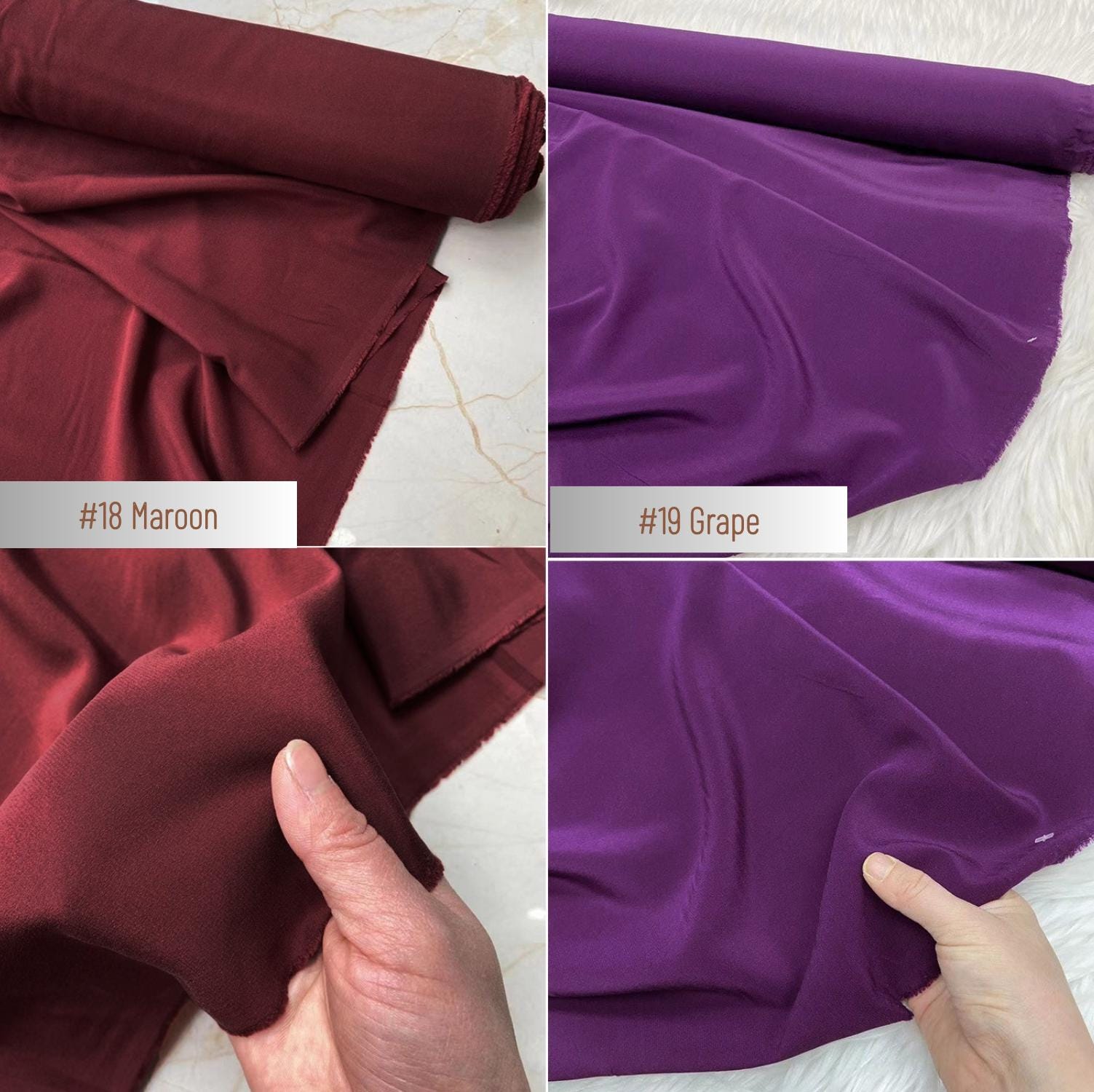 16 Momme Stretch Silk Crepe Fabric – 20 Colors, 42.5" Wide, 93/7 Silk/Spandex