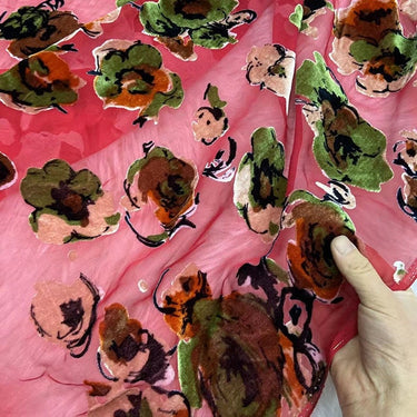 HONGJIN - Floral Sheer Burnout Silk Velvet Fabric - 114cm wide by the Yard