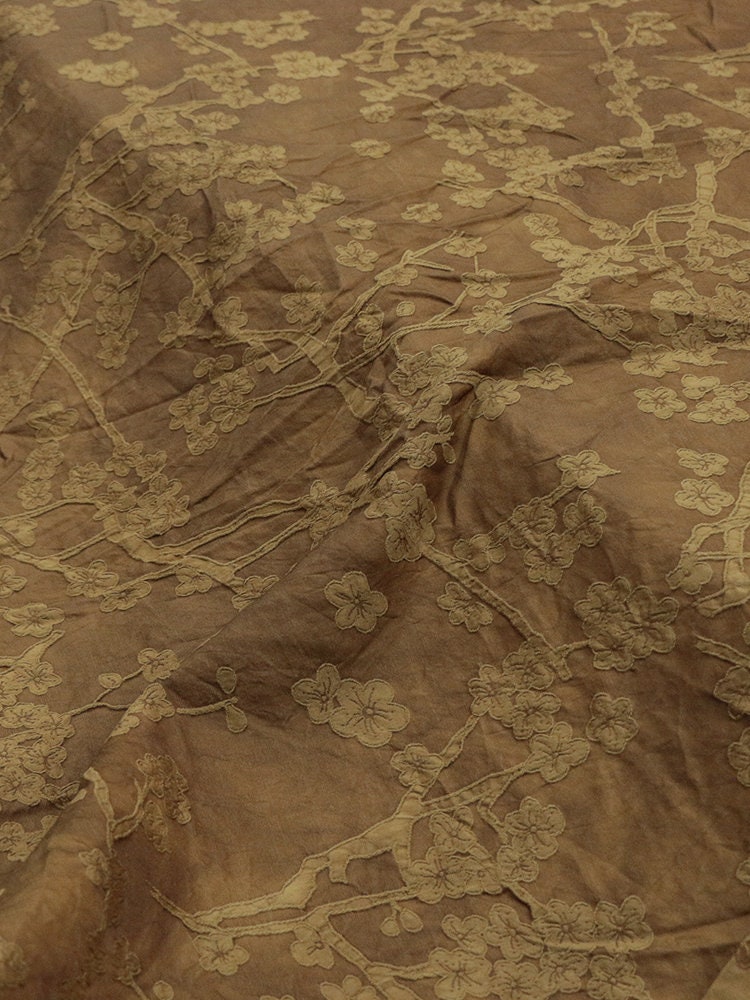 BLIE-  Natural Mulberry Silk Wool Plant Dyed Silk Wool Jacquard Satin Fabric - 135cm by the Yard