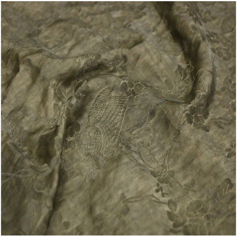 SILHEM - Vintage Distressed Silk Jacquard Linen Blend Jacquard Gambiered Ganton Mud Silk Fabric for designers - by the Yard