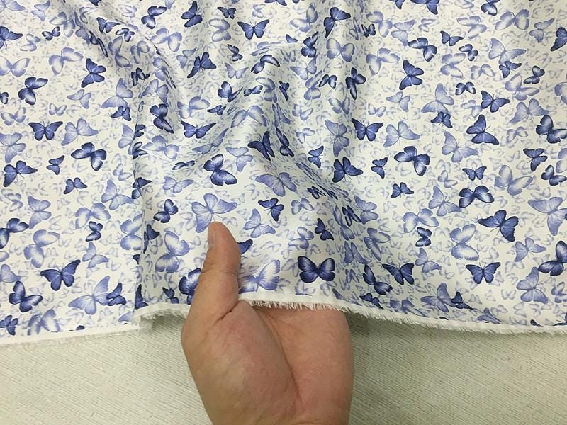 QICIDI - 19 Momme Celadon Butterfly Print Stretch Charmeuse Silk Satin Fabric - 135cm wide by the Yard