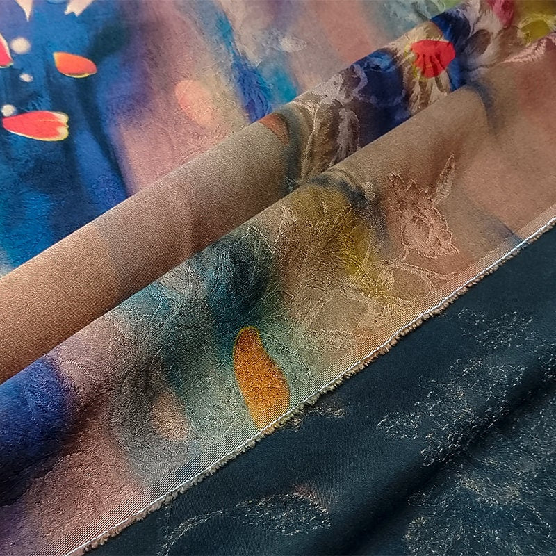 HBY - Handmade 40 Momme Jacquard Mud Silk Satin Fabric By the Yard