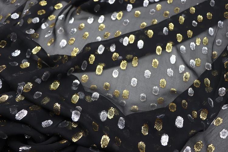 JFHJYD - 11 Momme Golden Thread Weave Silk Georgette Fabric - 112cm wide by the Yard