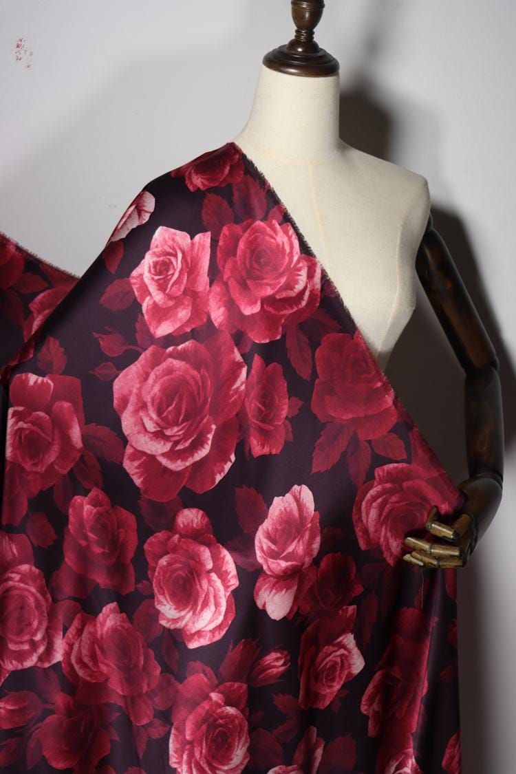 JFHMGU - 16 momme Floral Print Charmeuse Silk Satin Fabric - 140cm wide by the Yard